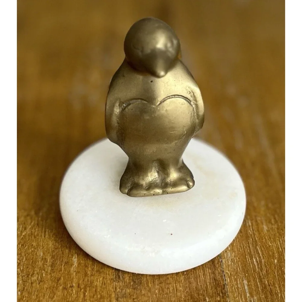 VTG MCM Brass & Marble Penguin On Base Paperweight Figurine Ornament Home Decor